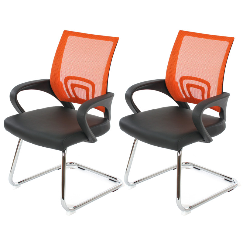 Lot de 2 chaises de conférence / chaise visiteurs Ancona, simili-cuir - orange