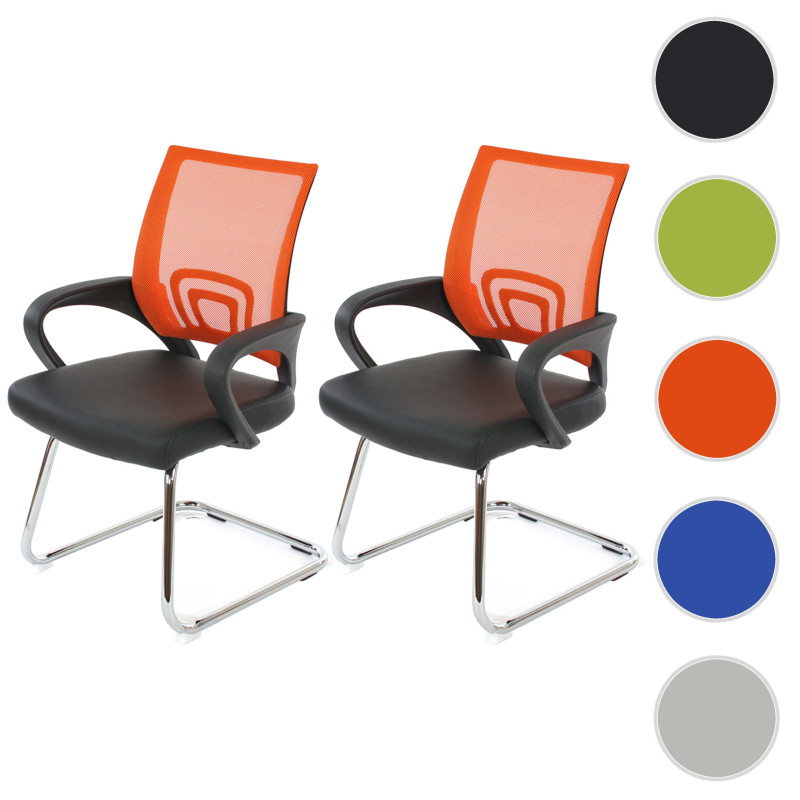 Lot de 2 chaises de conférence / chaise visiteurs Ancona, simili-cuir - orange
