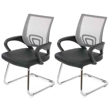 Lot de 2 chaises de conférence / chaise visiteurs Ancona, simili-cuir - gris