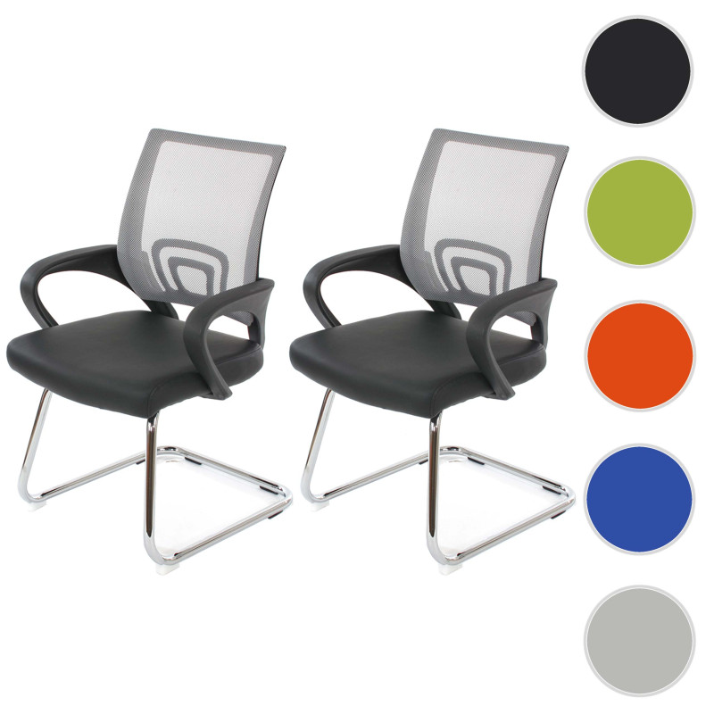 Lot de 2 chaises de conférence / chaise visiteurs Ancona, simili-cuir - gris