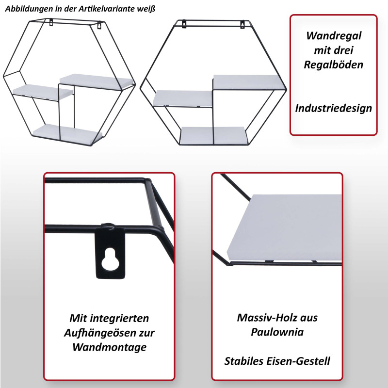 Étagère murale Étagère suspendue Étagère flottante, 3 étagères Métal massif-bois industriel 43x49x11cm - gris foncé