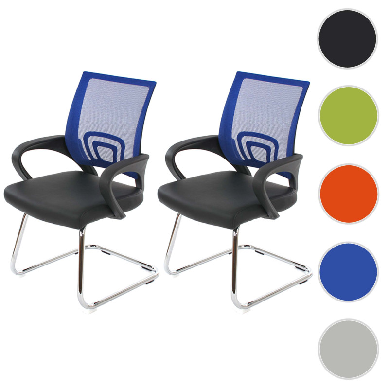 Lot de 2 chaises de conférence / chaise visiteurs Ancona, simili-cuir - bleu