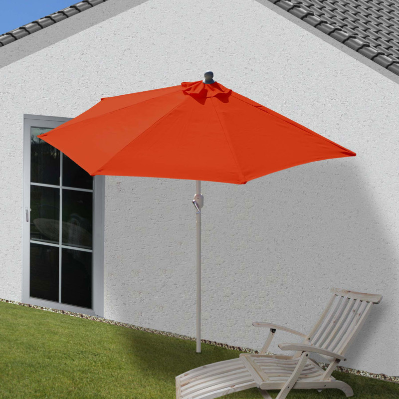 Demi-parasol aluminium Parla pour balcon ou terrasse, IP 50+, 285cm - terracotta sans pied