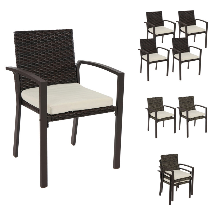 Lot de 4 chaises de jardin polyrotin Palma II empilable avec coussin - anthracite