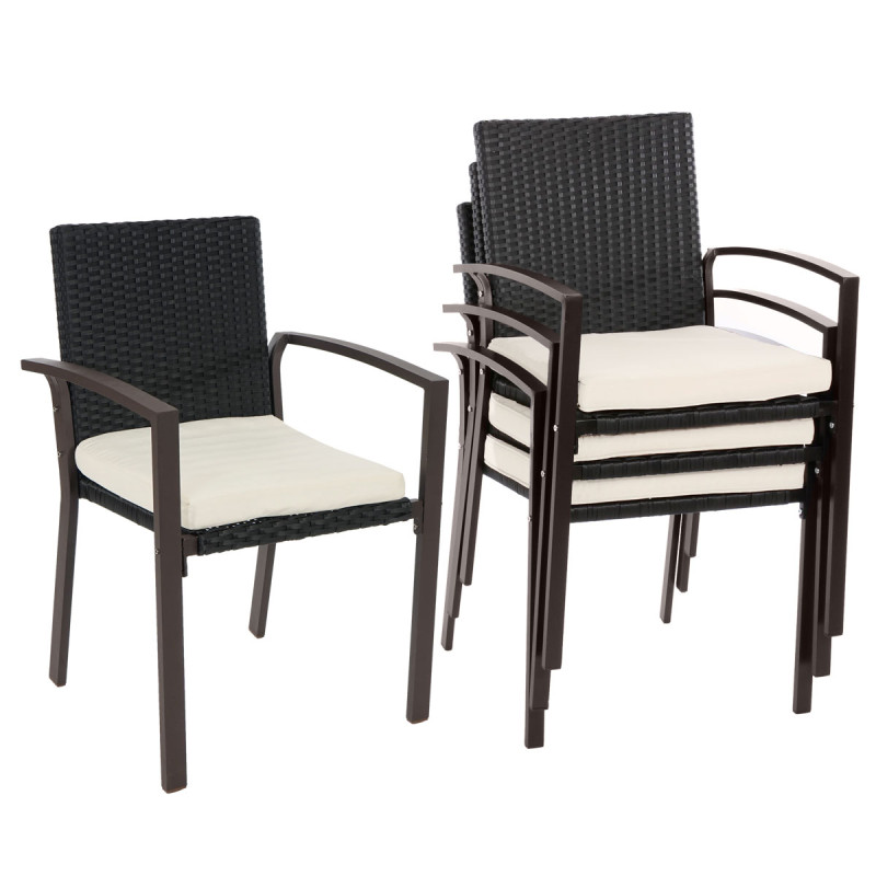 Lot de 4 chaises de jardin polyrotin Palma II empilable avec coussin - anthracite