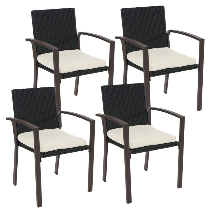 Lot de 4 chaises de jardin polyrotin Palma II empilable avec coussin - anthracite