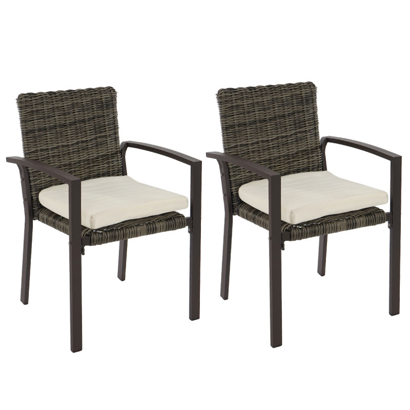 Lot de 2 chaises de jardin polyrotin Palma II empilable avec coussin - taupe