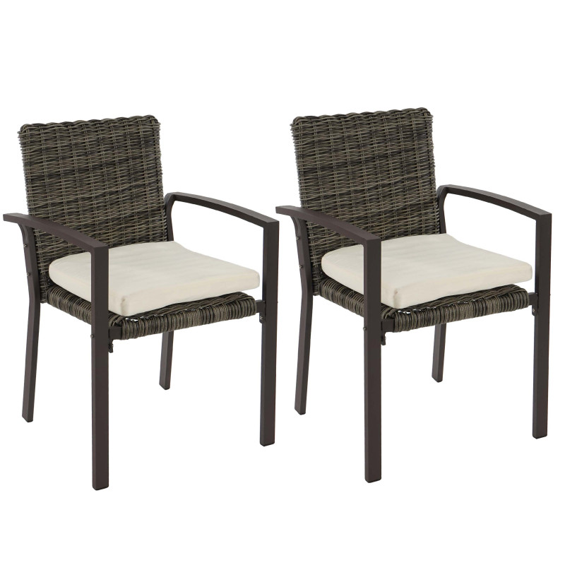 Lot de 2 chaises de jardin polyrotin Palma II empilable avec coussin - taupe