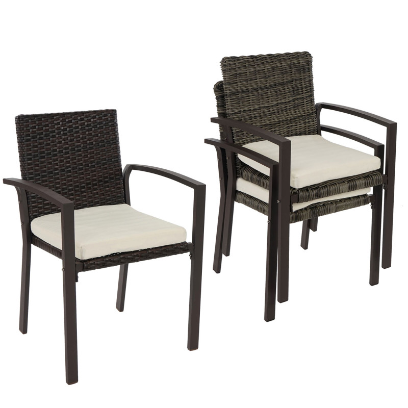 Lot de 2 chaises de jardin polyrotin Palma II empilable avec coussin - anthracite