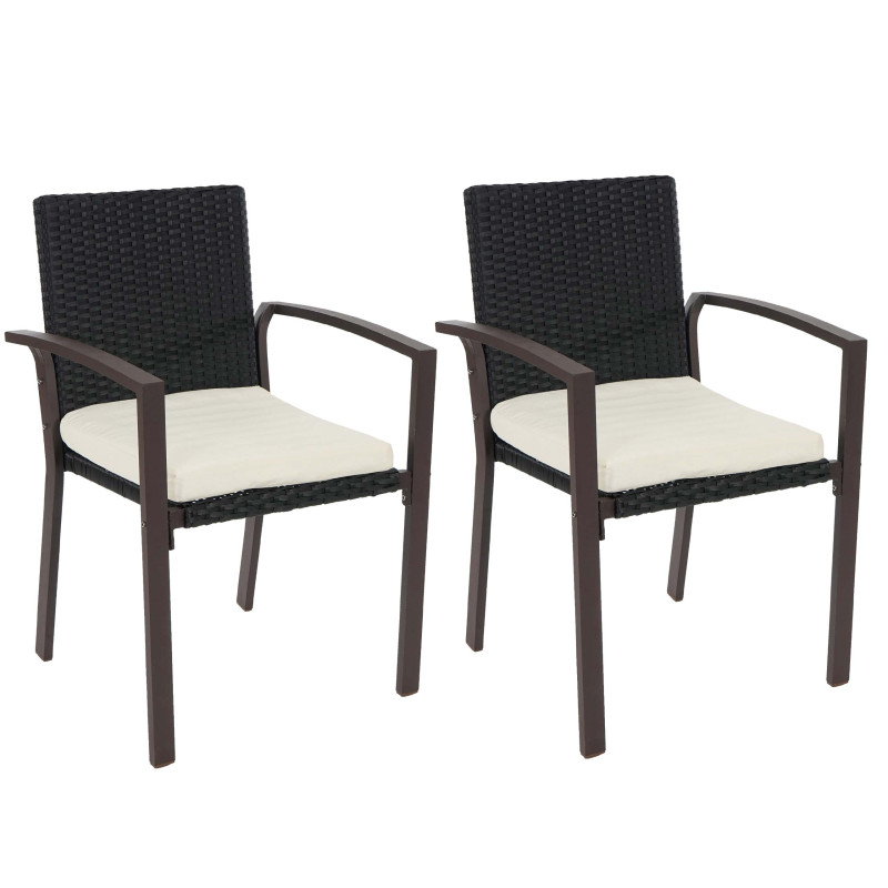 Lot de 2 chaises de jardin polyrotin Palma II empilable avec coussin - anthracite