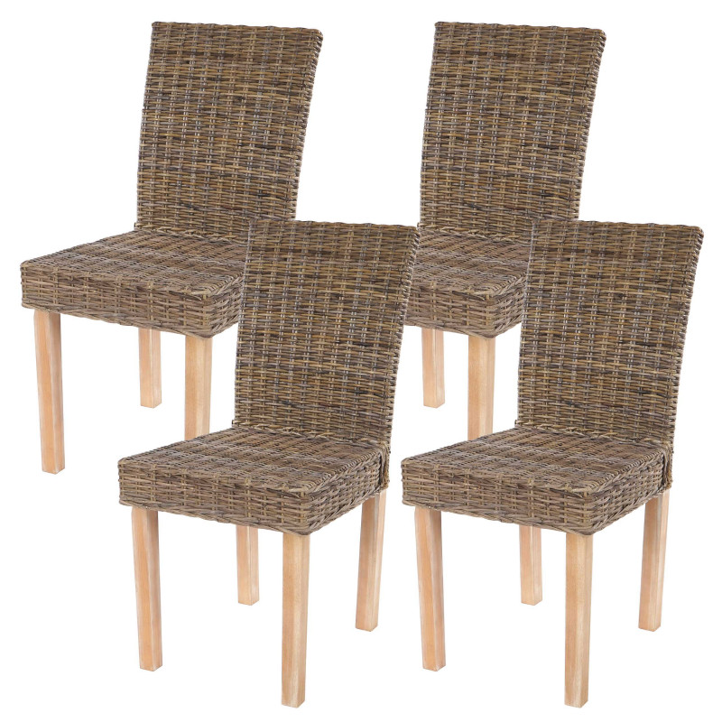 Lot de 4 chaises de séjour Littau chaise en osier, rotin kubu