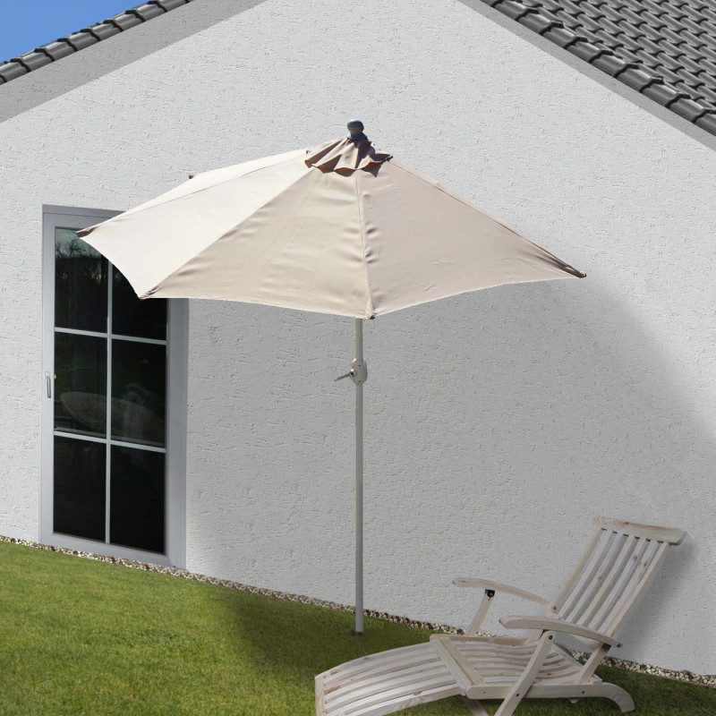 Demi-parasol aluminium Parla pour balcon ou terrasse, IP 50+, 270cm - crème sans pied