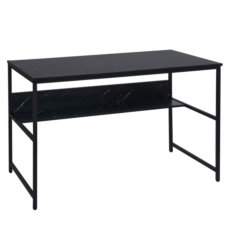 Bureau table d'ordinateur table de travail table de rangement, métal MDF 120x60cm - aspect marbre noir