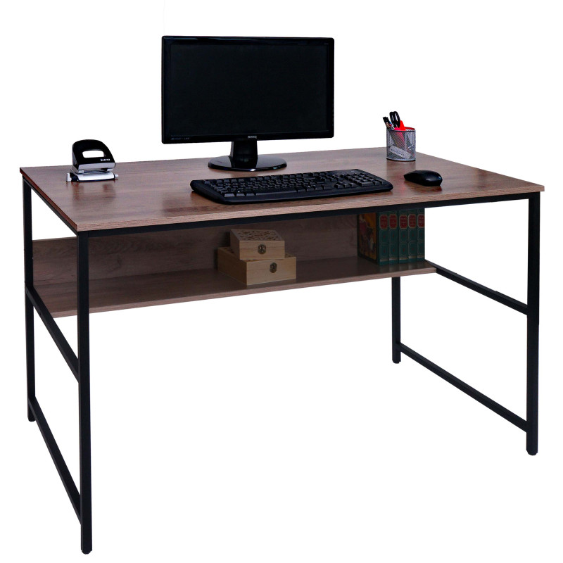 Bureau table d'ordinateur table de travail tablette, métal MDF 120x60cm - gris-brun