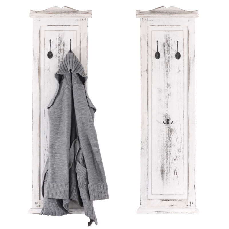 2x patère, portemanteau, vestiaire ouvert, 28x3,5x109cm - shabby, vintage, blanc