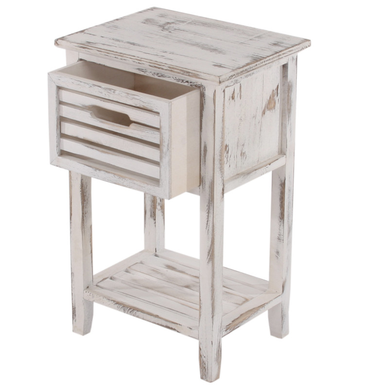 Table d'appoint / chevet, 1 tiroir, 35x27x57cm, shabby, vintage, blanc