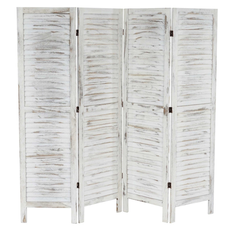 Paravent / séparation bois, 4 pans, 182x2x170cm, shabby, vintage, blanc