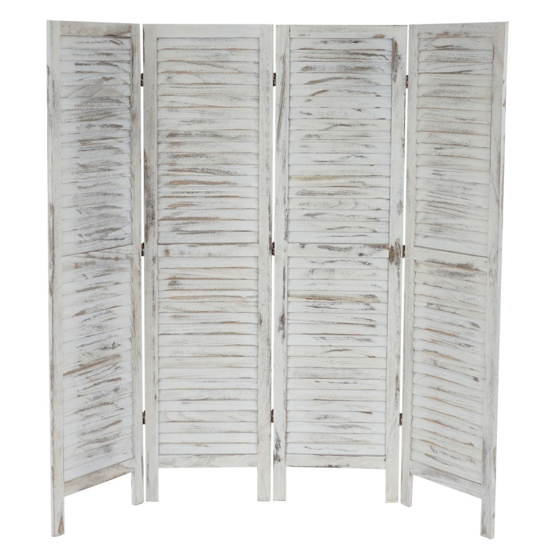 Paravent / séparation bois, 4 pans, 182x2x170cm, shabby, vintage, blanc