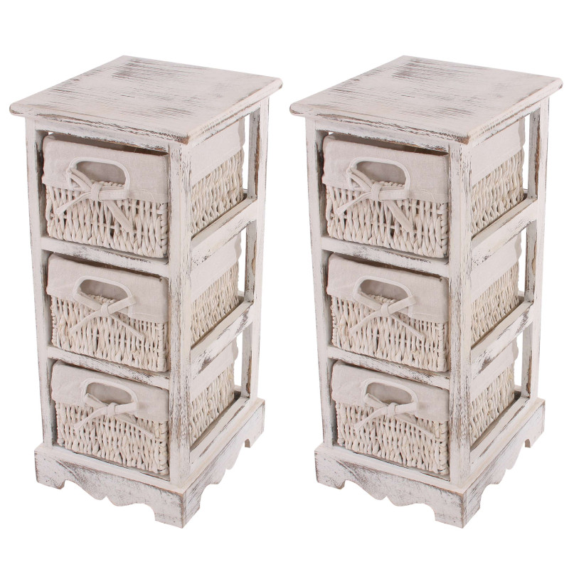 2x commodes /meubles d'appoint / étagères, 3 paniers, 25x28x58cm, shabby, vintage, blanc