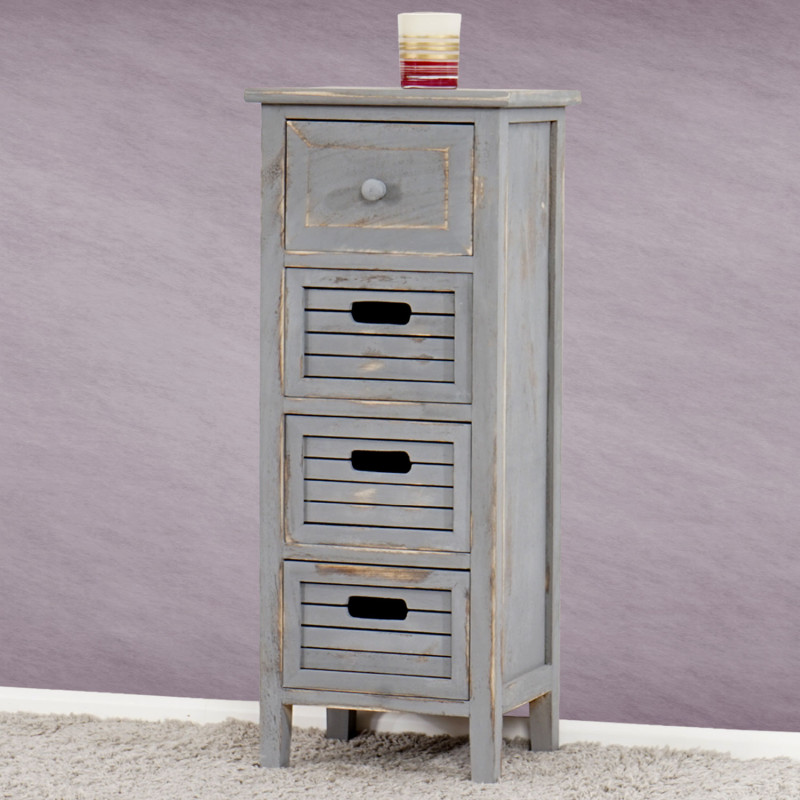 Commode / table d'appoint / armoire, 4 tiroirs, 30x25x74cm, shabby, vintage, gris