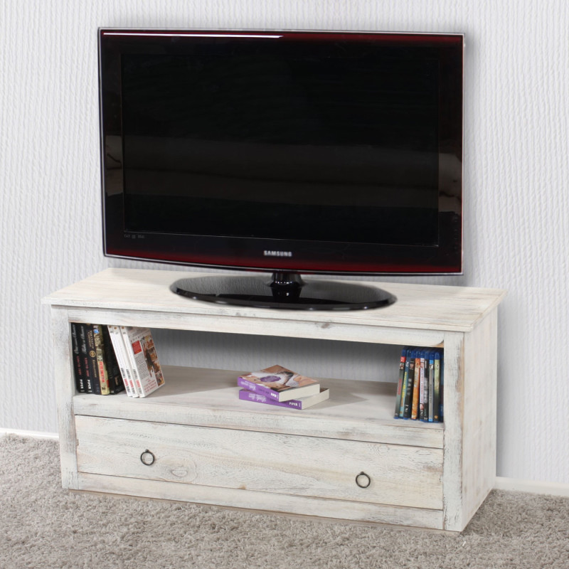 Support TV table TV lowboard étagère TV, shabby look, vintage - blanc