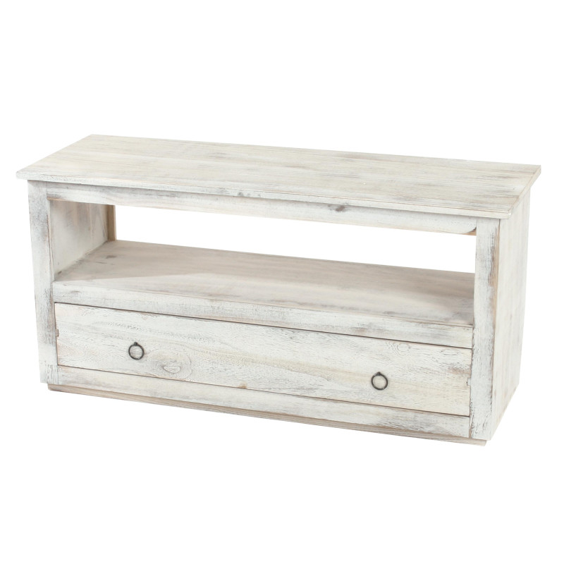 Table basse de salon, meuble bas, commode, 1 tiroir, shabby chic, vintage, blanc