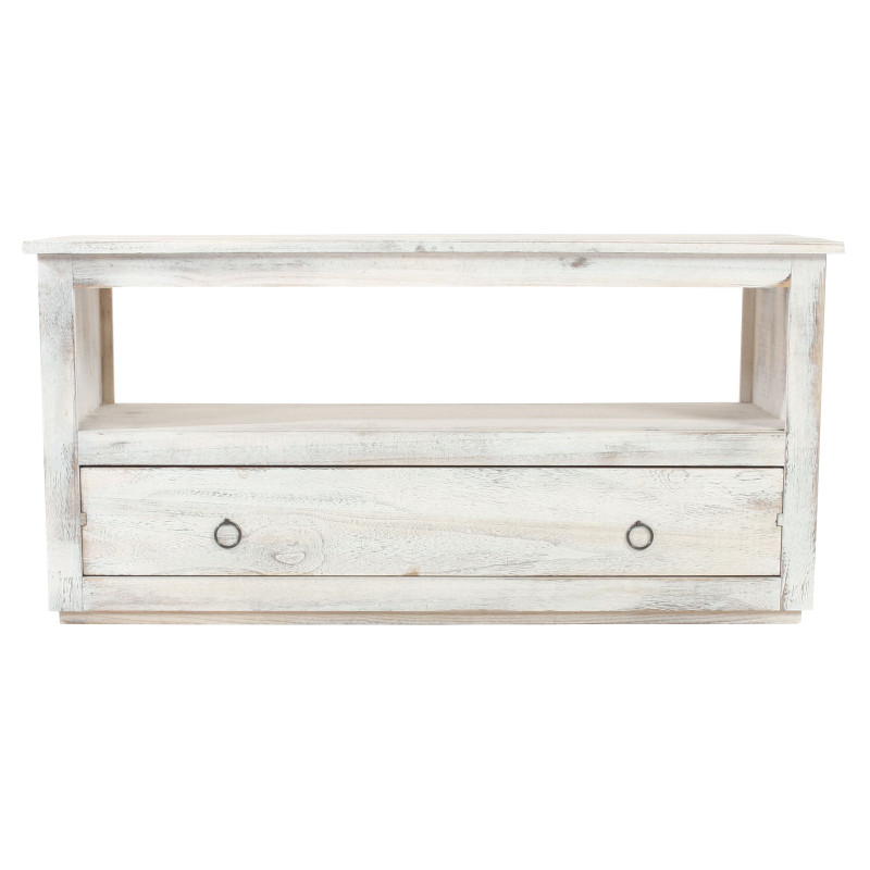 Table basse de salon, meuble bas, commode, 1 tiroir, shabby chic, vintage, blanc