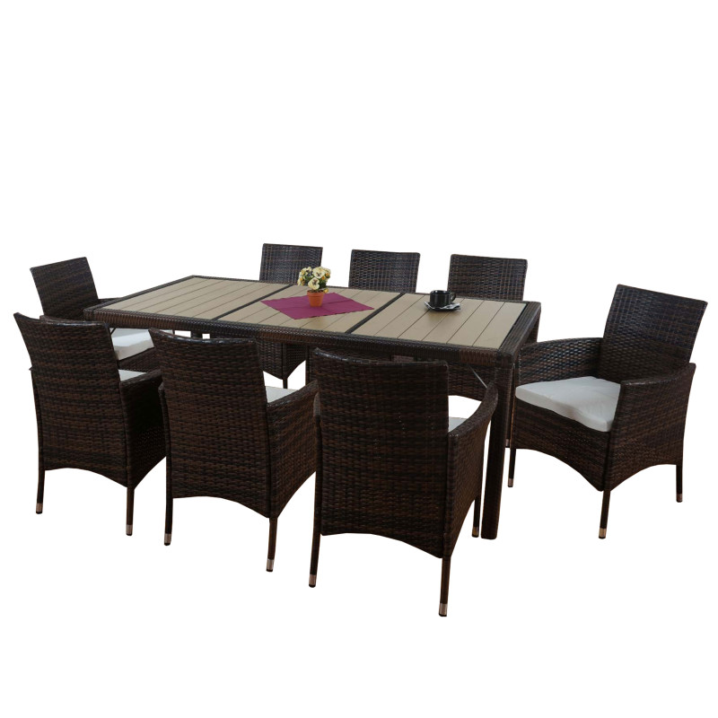 Salon de jardin Ariana polyrotin, lounge, 8xfauteuil aluminium+table,WPC bois composite-marron