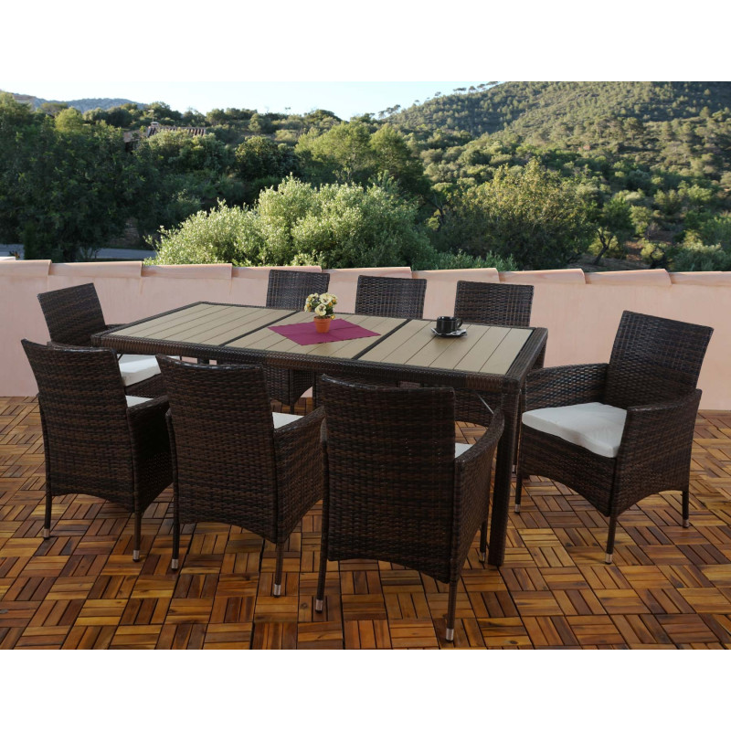 Salon de jardin Ariana polyrotin, lounge, 8xfauteuil aluminium+table,WPC bois composite-marron