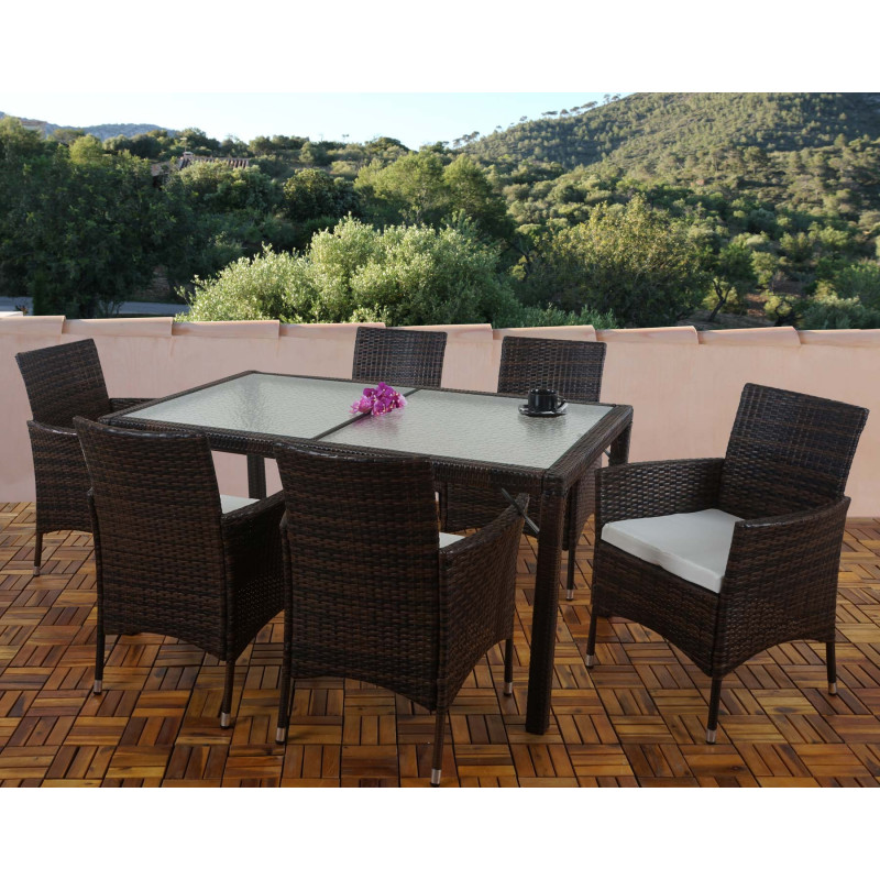 Table de jardin Ariana polyrotin, WPC bois composite, 3 plateaux - marron