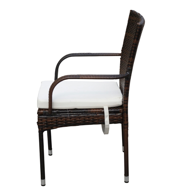 Lot de 2 chaises de jardin polyrotin Ariana, empilable avec coussin, acier - marron