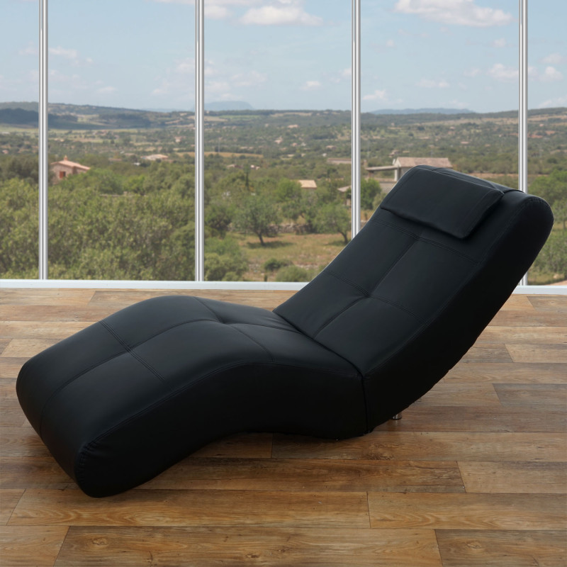 Chaise longue fauteuil lounge Livorno II, similicuir - noir