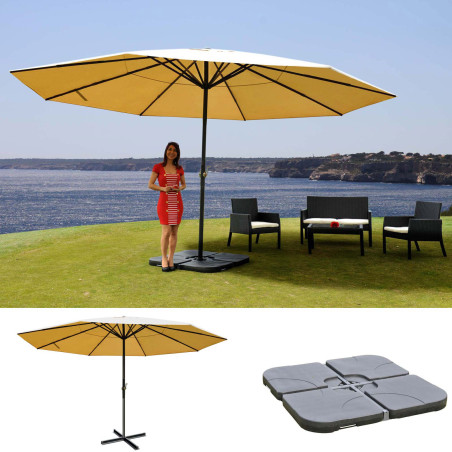 Parasol en aluminium Meran Pro, gastronomie, marché, sans volant, Ø 5m - crème sans pied