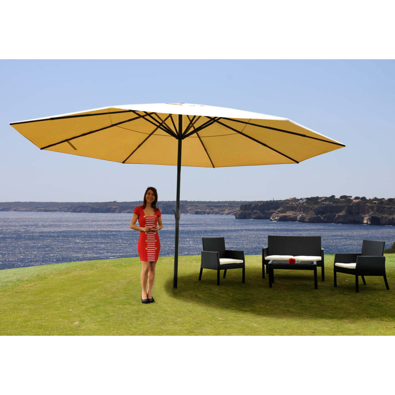 Parasol en aluminium Meran Pro, gastronomie, marché, sans volant, Ø 5m - crème sans pied