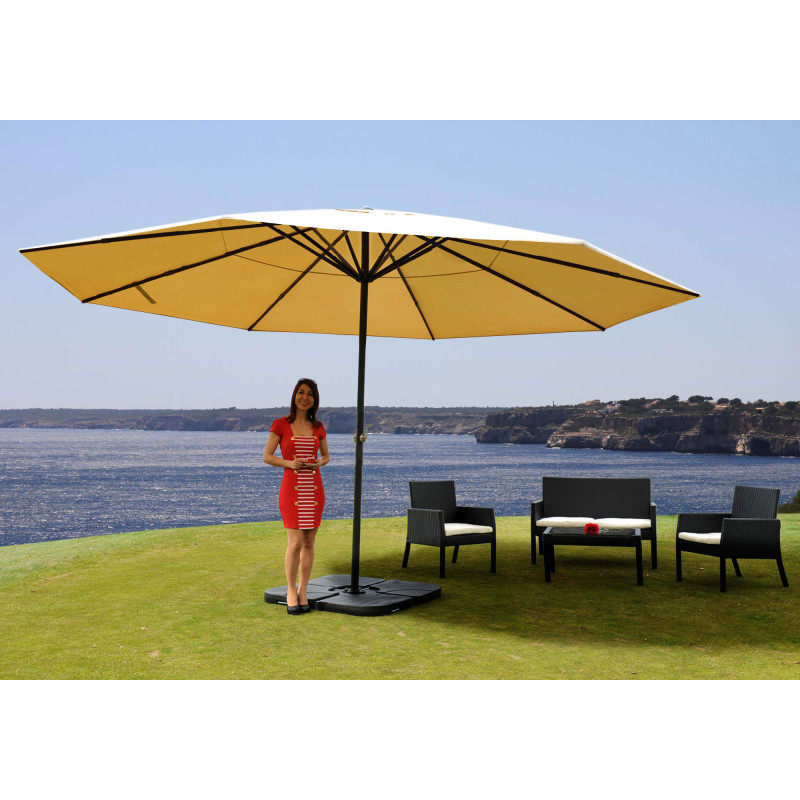 Parasol en aluminium Meran Pro, gastronomie, marché, sans volant, Ø 5m - crème avec pied