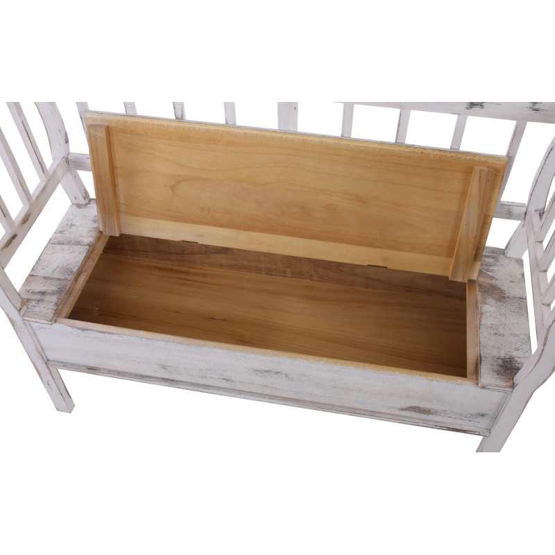 Banc banquette de rangement T207 bahut coffre avec coussin - bois blanc shabby chic