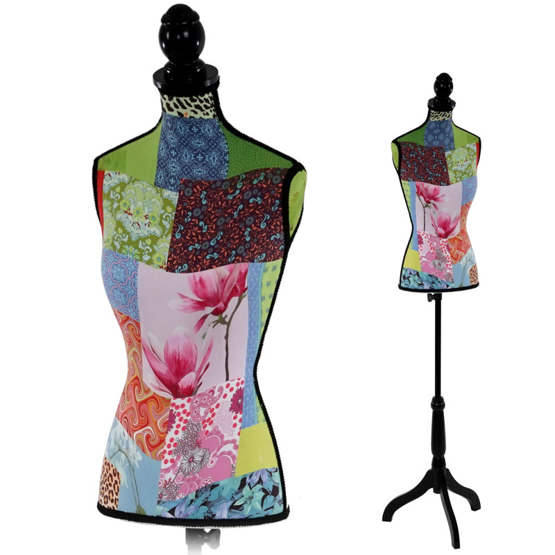 Mannequin de couture de tailleur buste torse féminin T220 - mousse, motif patchwork