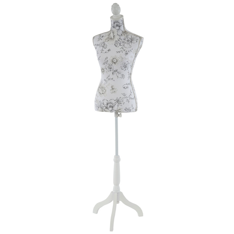 Mannequin de couture de tailleur buste torse féminin T222 - fibre de verre, motif blanc à fleurs