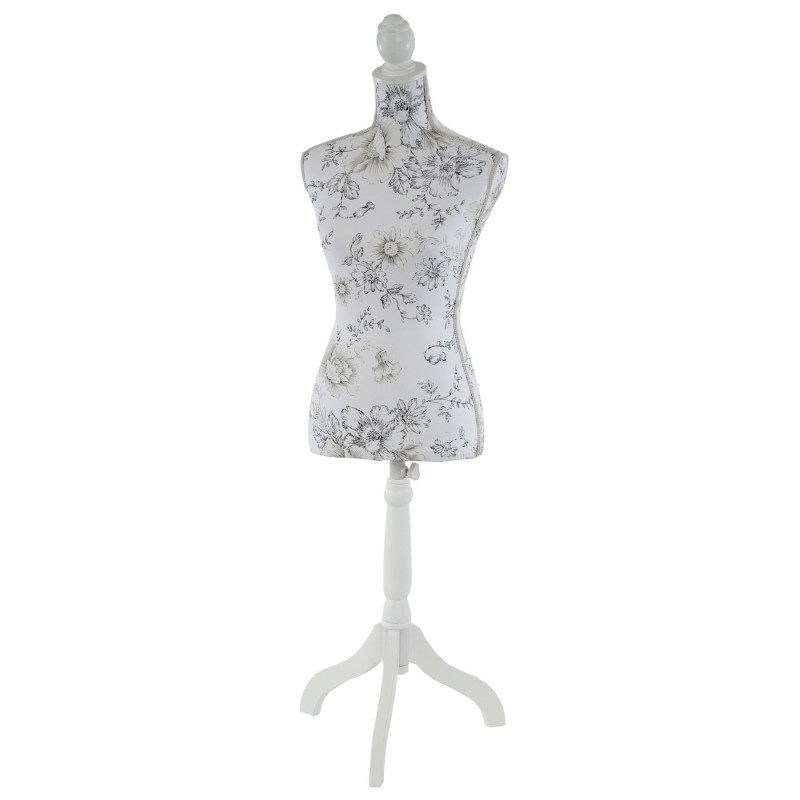 Mannequin de couture de tailleur buste torse féminin T222 - fibre de verre, motif blanc à fleurs