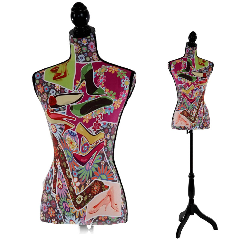 Mannequin de couture de tailleur buste torse féminin T222 - fibre de verre, motif talons aiguille