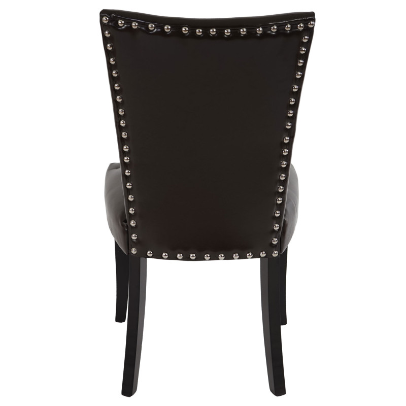 Lot de 6 chaises de salle à manger Chesterfield av rivets - similicuir brun foncé, pieds foncés