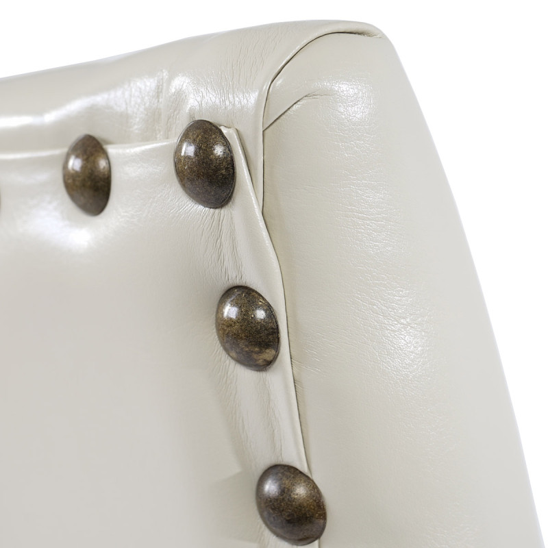 Lot de 6 chaises de salle à manger Chesterfield av rivets - similicuir crème, pieds foncés