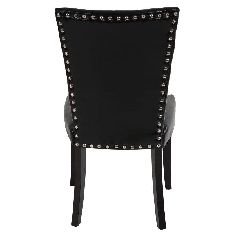 Lot de 6 chaises de salle à manger Chesterfield av rivets - similicuir noir, pieds foncés