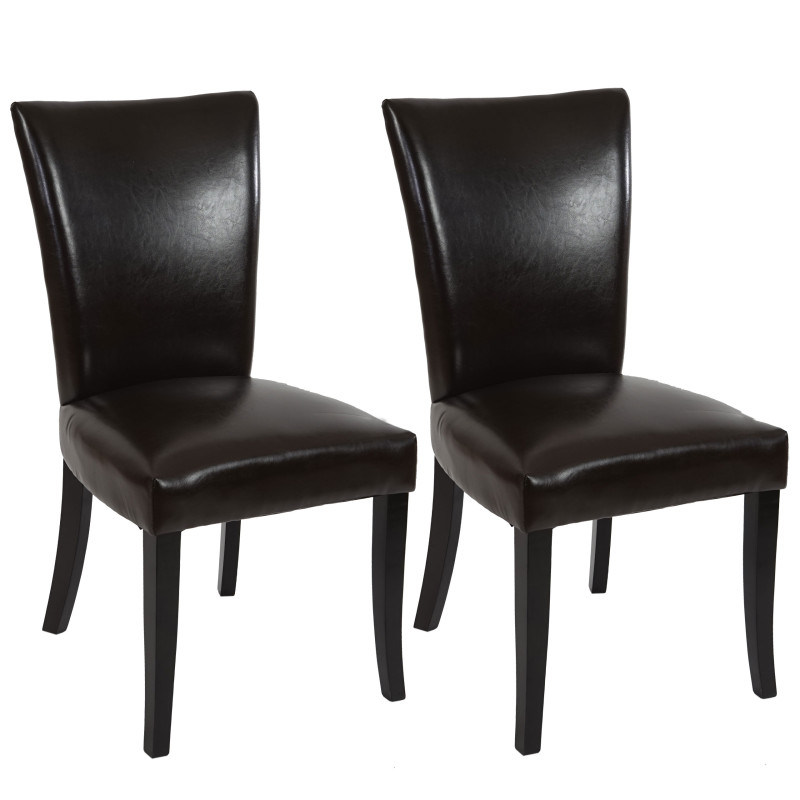 Lot de 2 chaises de salle à manger Chesterfield av rivets - similicuir brun foncé, pieds foncés