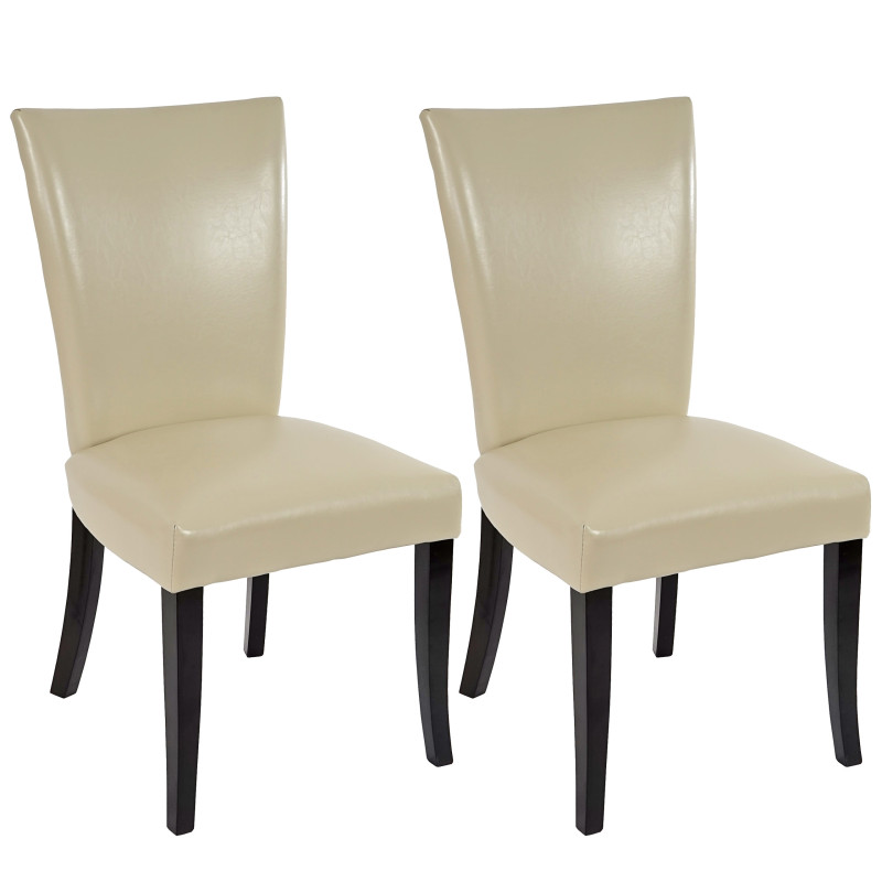 Lot de 2 chaises de salle à manger Chesterfield av rivets - similicuir crème, pieds foncés