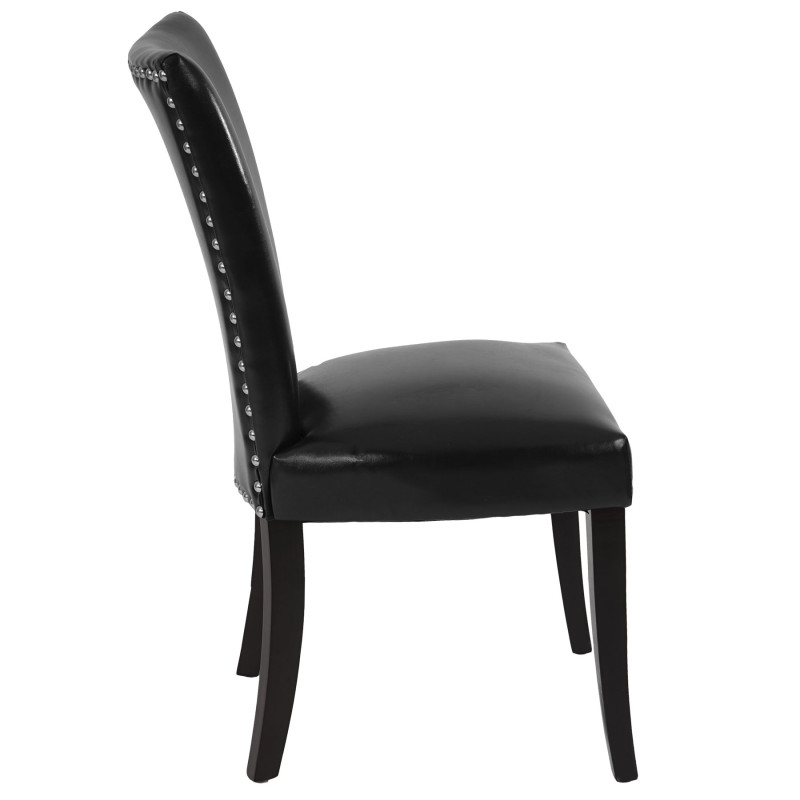 Lot de 2 chaises de salle à manger Chesterfield av rivets - similicuir noir, pieds foncés