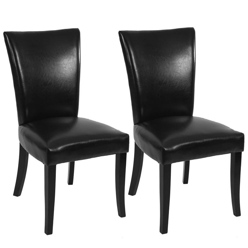 Lot de 2 chaises de salle à manger Chesterfield av rivets - similicuir noir, pieds foncés