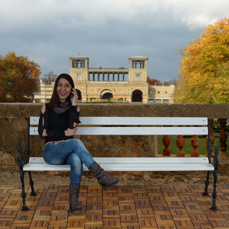 Banc de jardin Toulouse banc de parc bois et fonte massif 40,7kg, 178cm - blanc