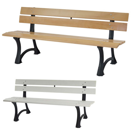 Banc de jardin Toulon banc de parc bois et fonte massif 42,5kg, 170cm - blanc