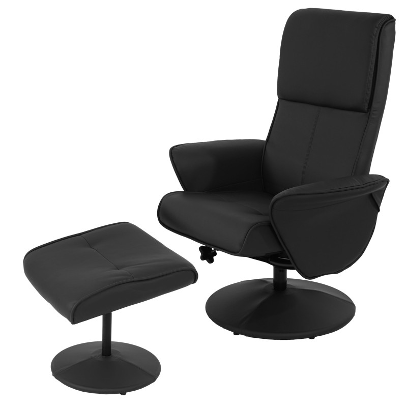 Fauteuil relax Helsinki fauteuil TV avec repose-pieds/pouf - similicuir, noir